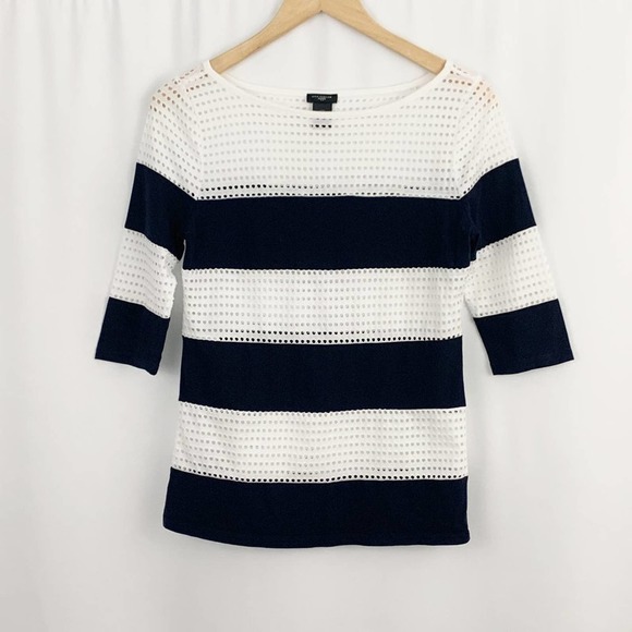 Ann Taylor Tops - Ann Taylor White and Navy Striped Top PM